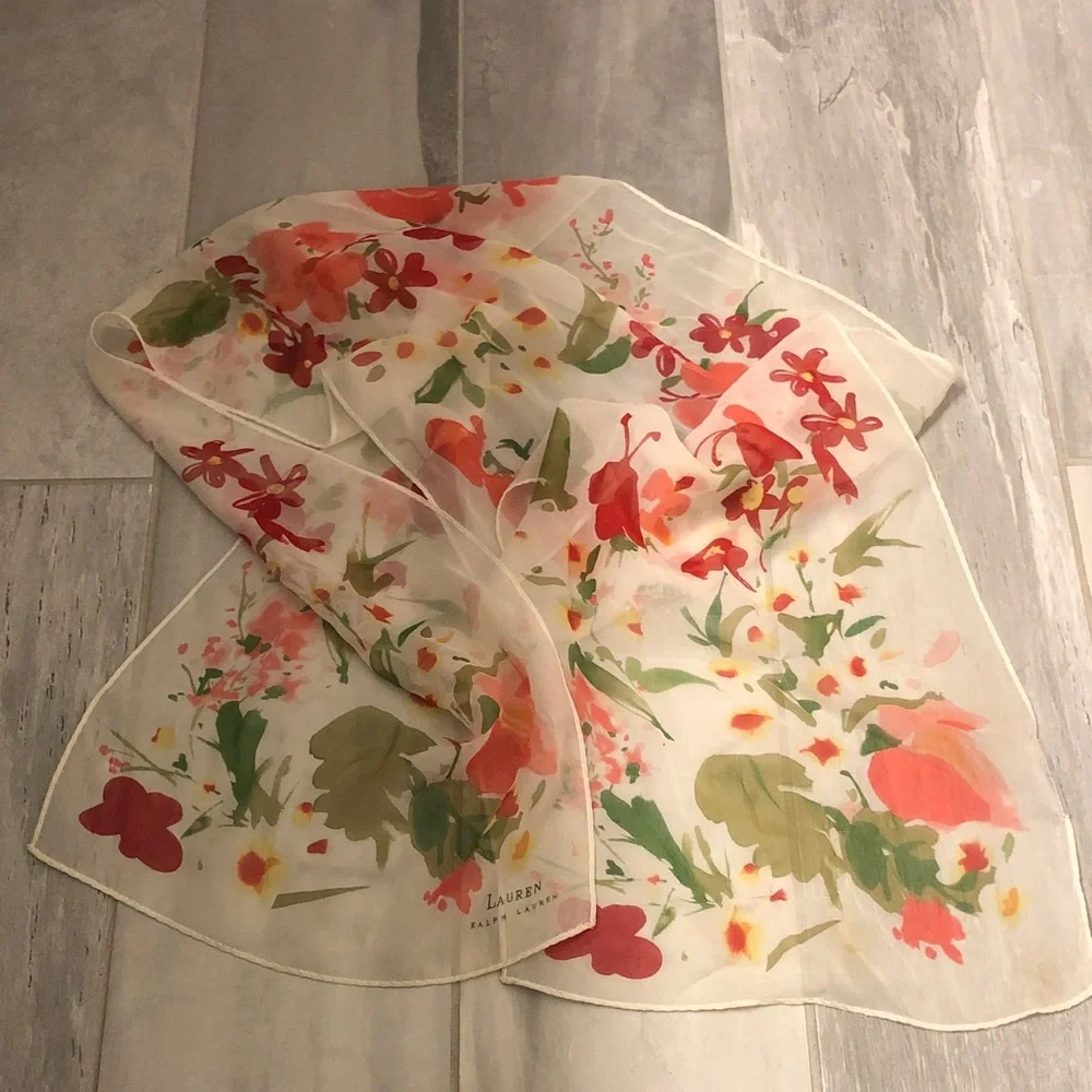 Lauren Ralph Lauren Floral Scarf - Red, Green, Orange